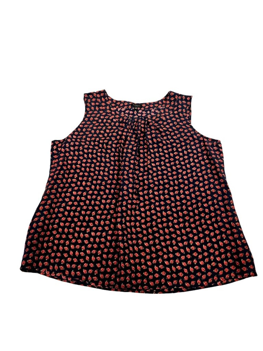 Talbots Ladybug Print Sleeveless Blouse Large 100% Silk Navy & Red